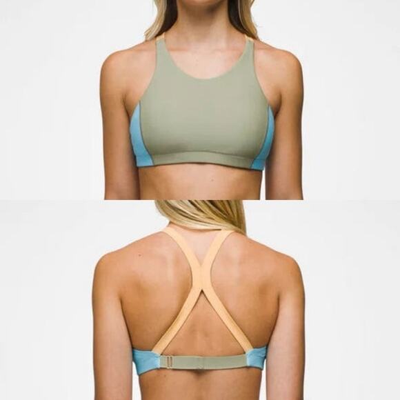 Prana Baja Bound Top Bikini Swim Sweet Agave Color Block Bathing Suit NWT Size S - Picture 1 of 5